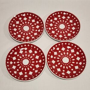 Set‎ 4 Crate & Barrel Dessert Plates 6.5" Casablanca Red White Snowflake